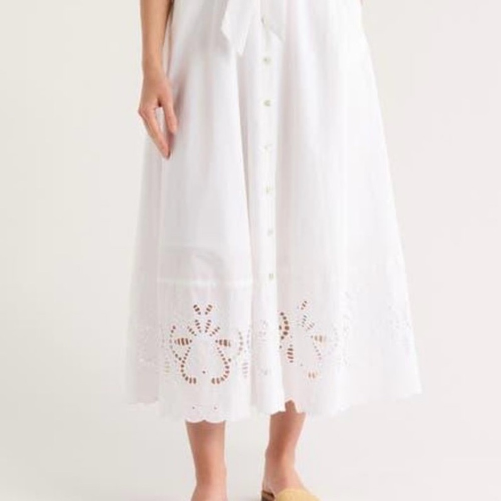 Ellen Tracy White Eyelet Hem Button Down Midi Dress NWT - Picture 3 of 11